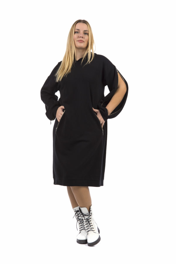 Φόρεμα φούτερ φερμουάρ μανίκια μαύρο 100-040