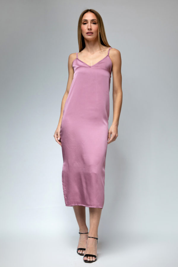 Φόρεμα σατινέ lingerie λιλά 40225-001