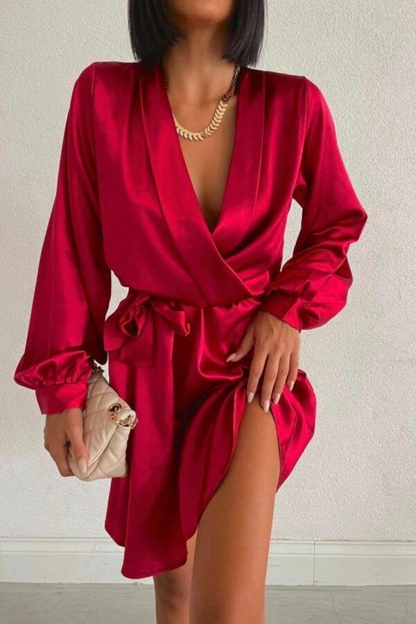 Φόρεμα σατέν κρουαζέ κόκκινο 50166-228