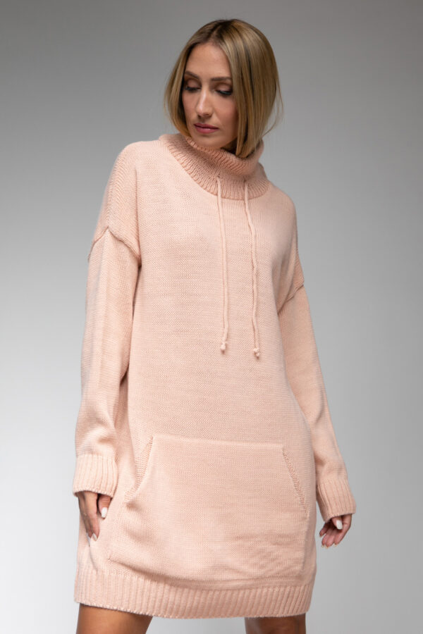 Φόρεμα πλεκτό oversized με τσέπη μπροστά ροζ 50204-201
