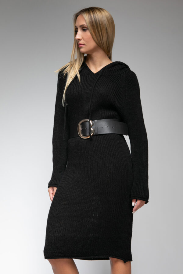 Φόρεμα πλεκτό με κουκούλα μαύρο 50202-201