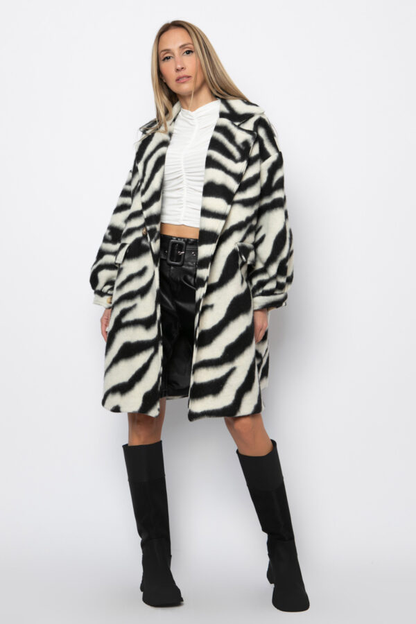 Παλτό Zebra oversized λευκό με μαύρο 50364-507