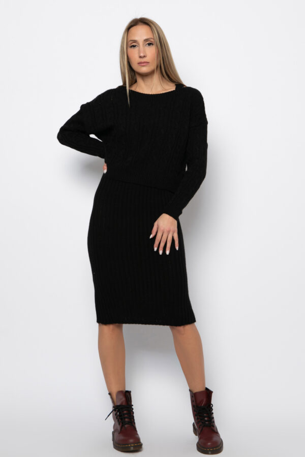 Σετ πλεκτό φόρεμα και μπλούζα με πλεξούδες μαύρο 50353-601