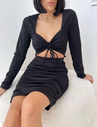 Φόρεμα μίνι με άνοιγμα και σούρα μαύρο 50336-228