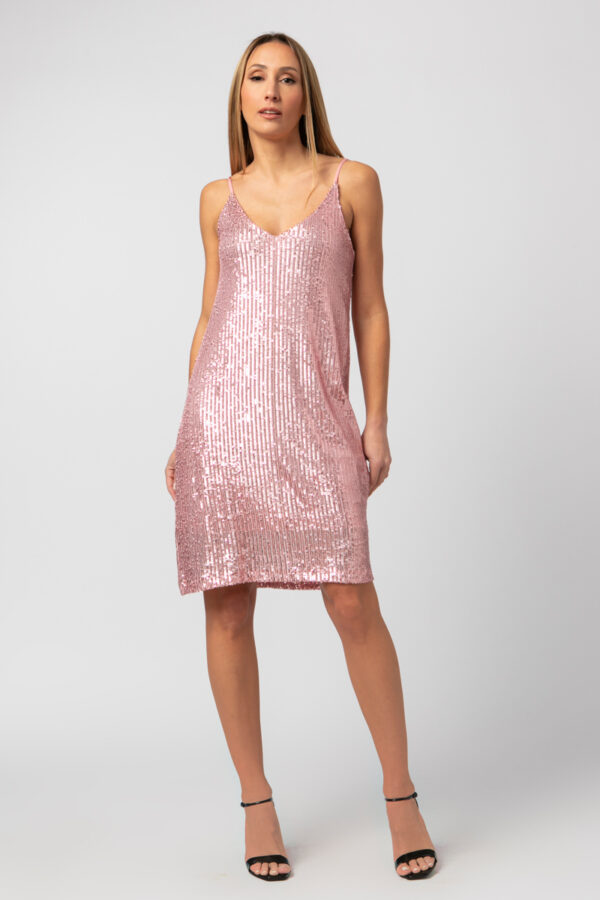 Φόρεμα τιράντα παγιέτα ροζ 50405-200