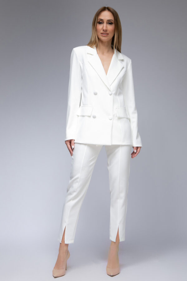 Σετ σακάκι με ντυμένα κουμπιά και παντελόνι ίσια γραμμή λευκό 60004-509