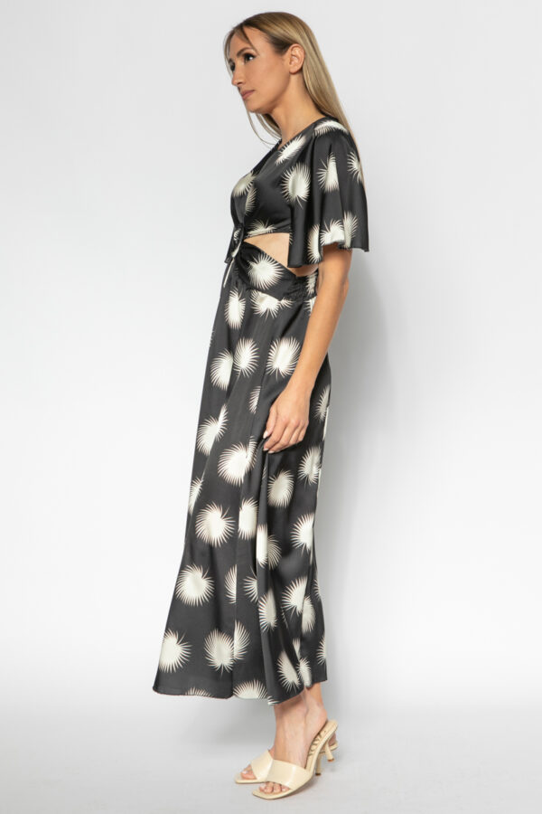 Φόρεμα μίντι με cuts και σχέδιο leafs μαύρο 60307-206