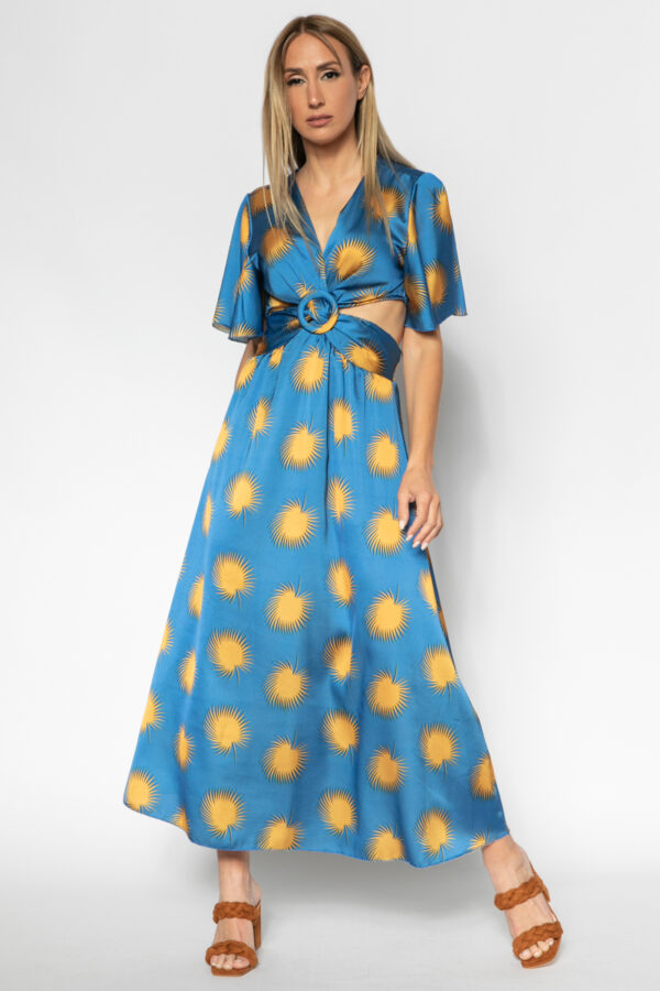 Φόρεμα μίντι με cuts και σχέδιο leafs ρουά 60307-206