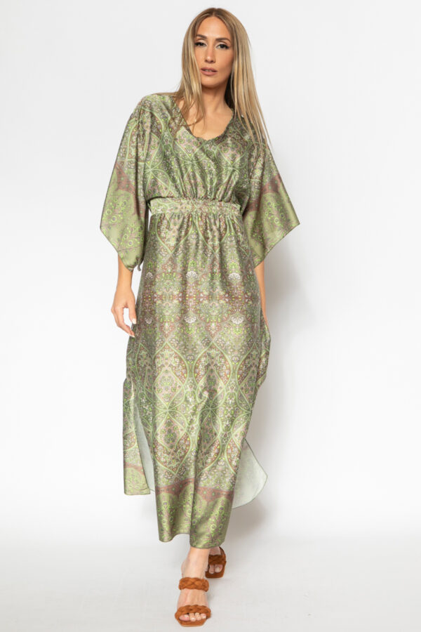 Φόρεμα Kimono μακρύ χακί 60300-206