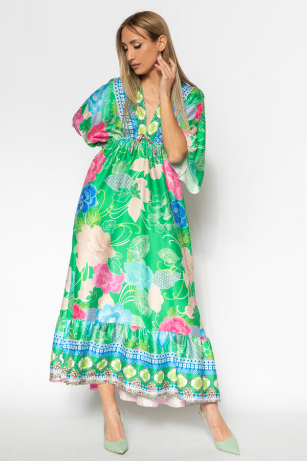 Φόρεμα σατινέ Japan flower πράσινο 60272-209