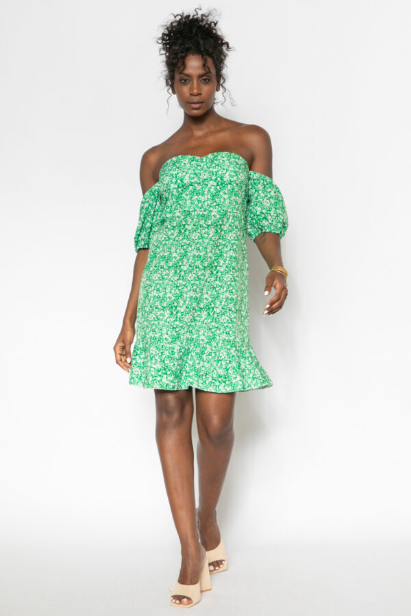 Φόρεμα έξωμο μίνι φλοράλ πράσινο 60315-201