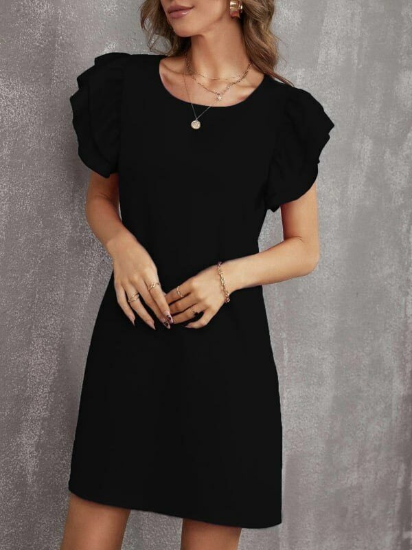 Φόρεμα Α γραμμή με διπλό βολάν στο μανίκι μαύρο 60311-201