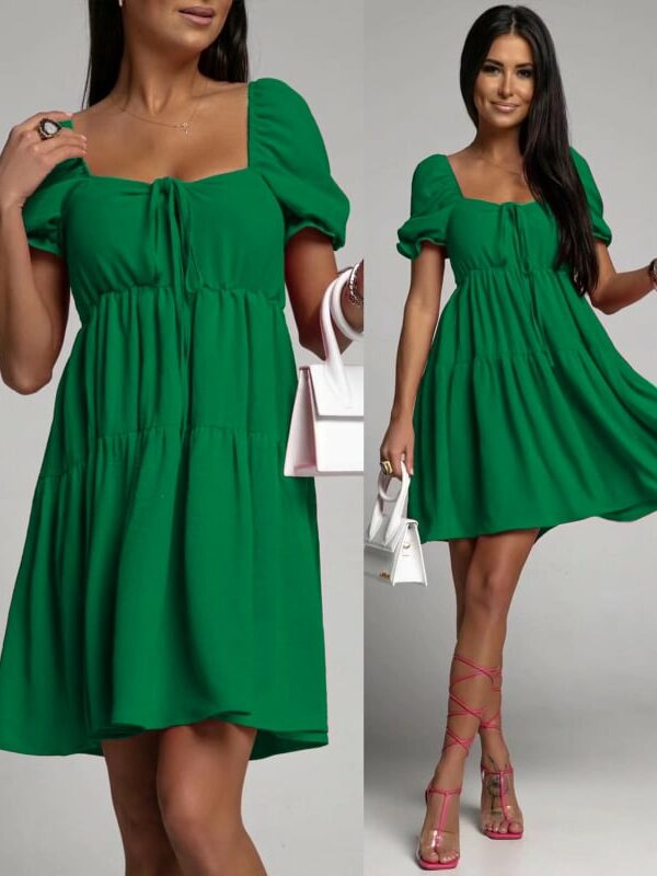 Φόρεμα κοντομάνικο με δέσιμο στο μπούστο πράσινο 60310-201