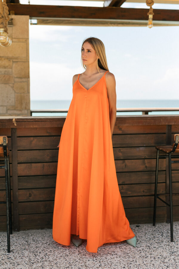 Φόρεμα maxi τιράντα σατινέ πορτοκαλί 60448-201