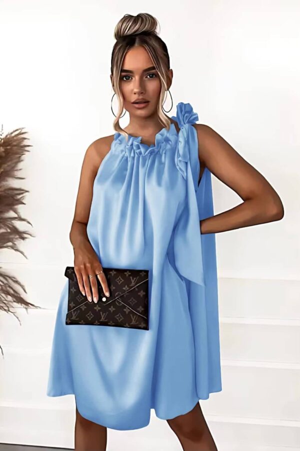 Φόρεμα αμάνικο σατινέ σούρα λαιμό γαλάζιο 60457-201