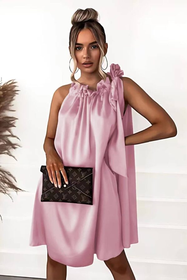 Φόρεμα αμάνικο σατινέ σούρα λαιμό ροζ 60457-201