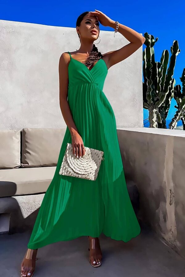Φόρεμα τιράντα και πλισέ μετά το μπούστο πράσινο 60533-201