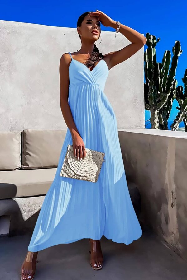 Φόρεμα τιράντα και πλισέ μετά το μπούστο γαλάζιο 60533-201