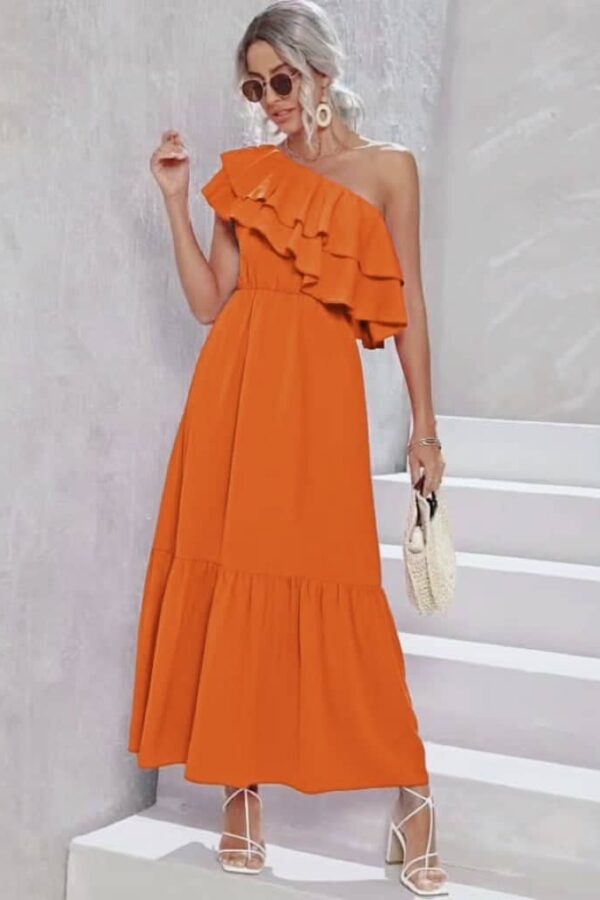 Φόρεμα μάξι αμάνικο με σκίσιμο στο πλάι πορτοκαλί 60565-201
