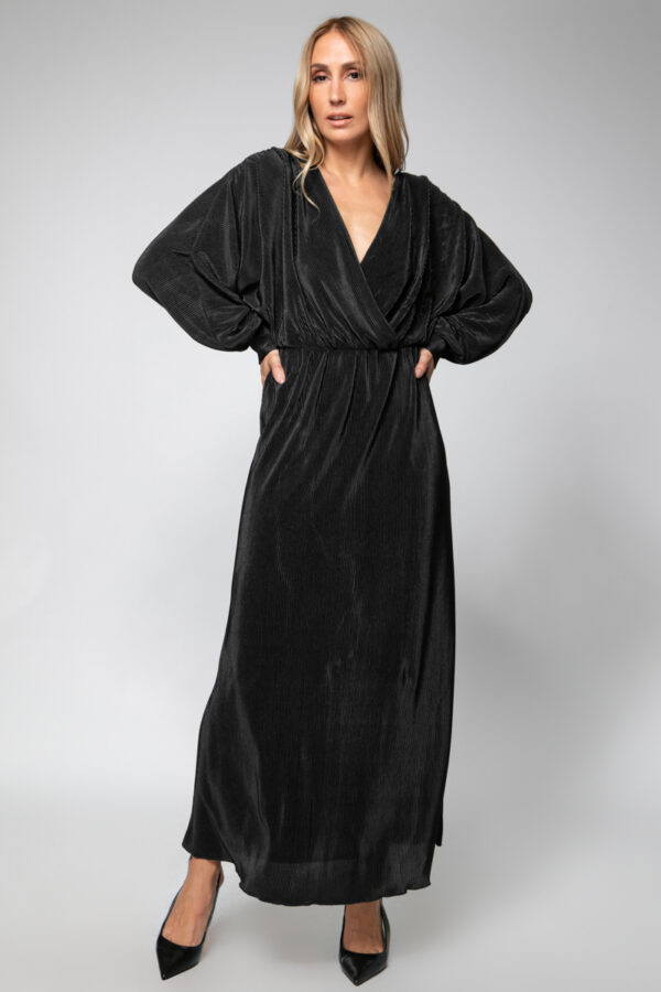 Φόρεμα κρουαζέ λεπτό πλισέ μαύρο 70098-201