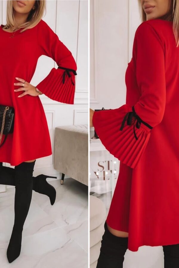 Φόρεμα Α γραμμή με πλισέ μανίκι κόκκινο 70357-201