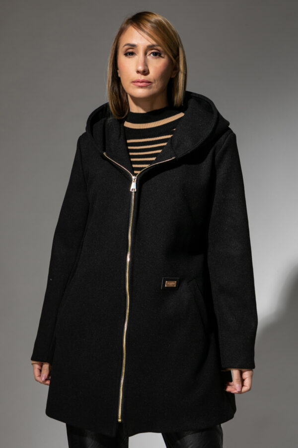 Παλτό με φερμουάρ και κουκούλα μαύρο 70381-509