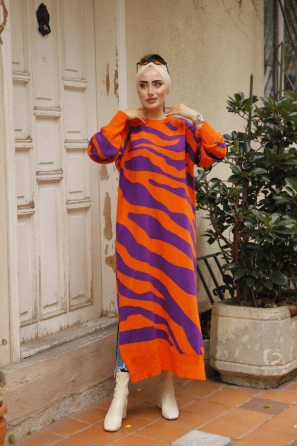 Φόρεμα μάξι πλεκτό zebra πορτοκαλί 70387-236