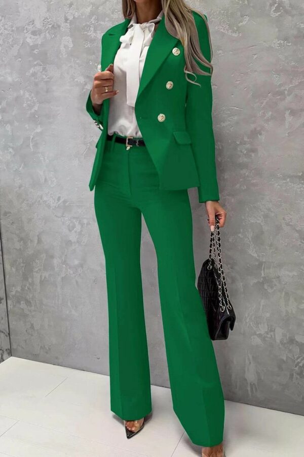 Κοστούμι με παντελόνι flare και ζώνη πράσινο 80006-601