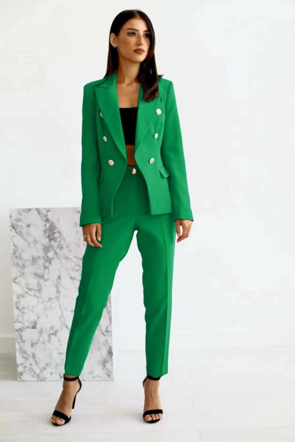 Κοστούμι με ιδιαίτερα κουμπιά και τσάκιση πράσινο 80015-601