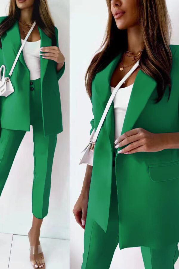 Κοστούμι με σακάκι πέτο γιακά αφοδράριστο πράσινο 80021-601