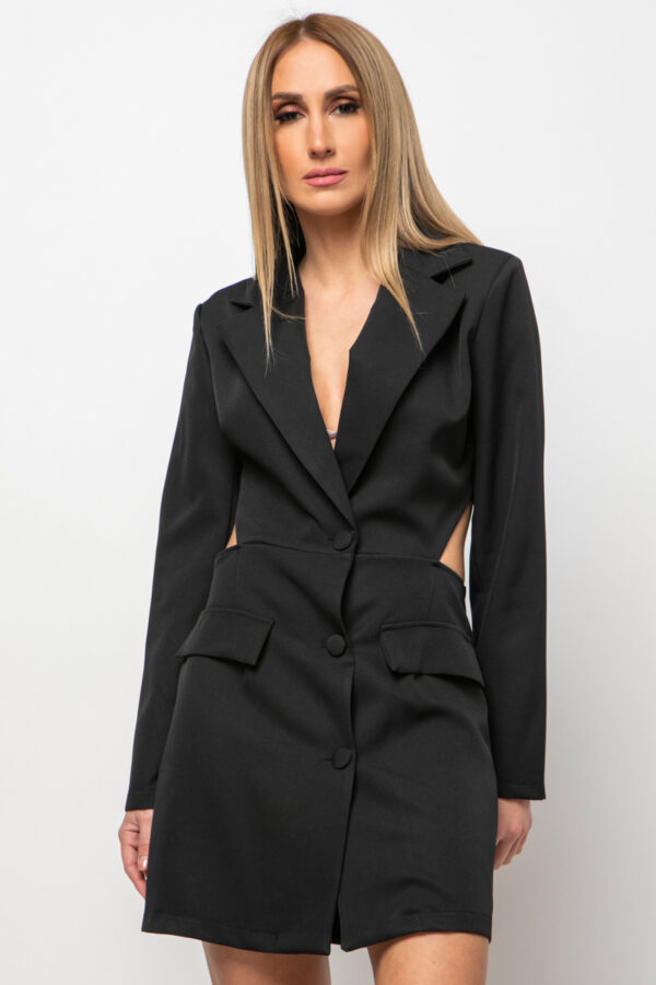 Φόρεμα σακάκι με ντυμένα κουμπιά και άνοιγμα μέση μαύρο 80050-209