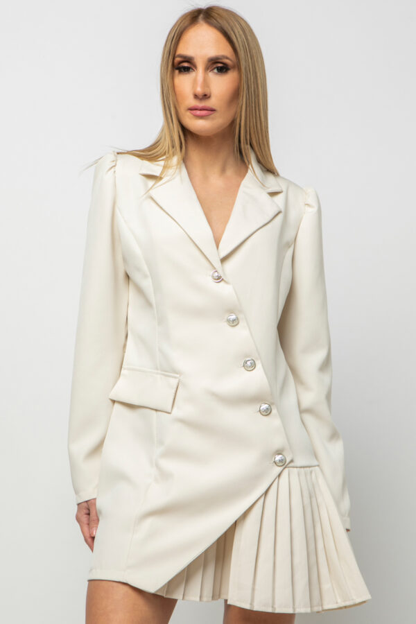 Φόρεμα στυλ σακάκι με πλισέ τελείωμα λευκό 80051-201