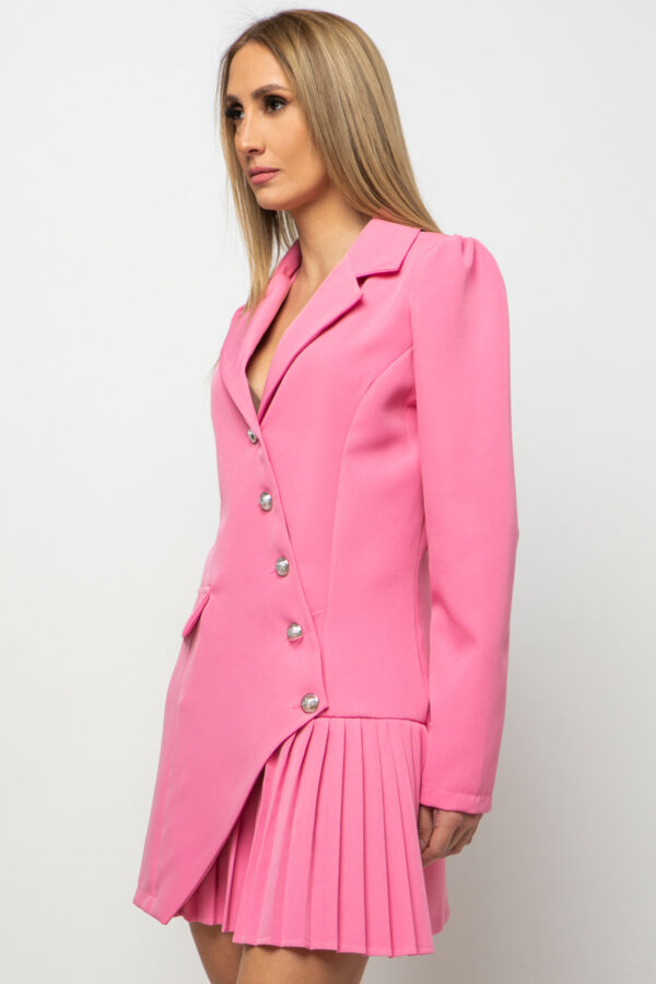 Φόρεμα στυλ σακάκι με πλισέ τελείωμα ροζ 80051-201