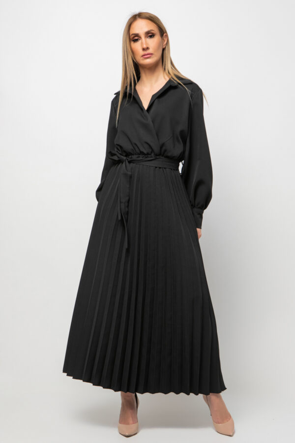 Φόρεμα μάξι πλισέ μαύρο 80064-209