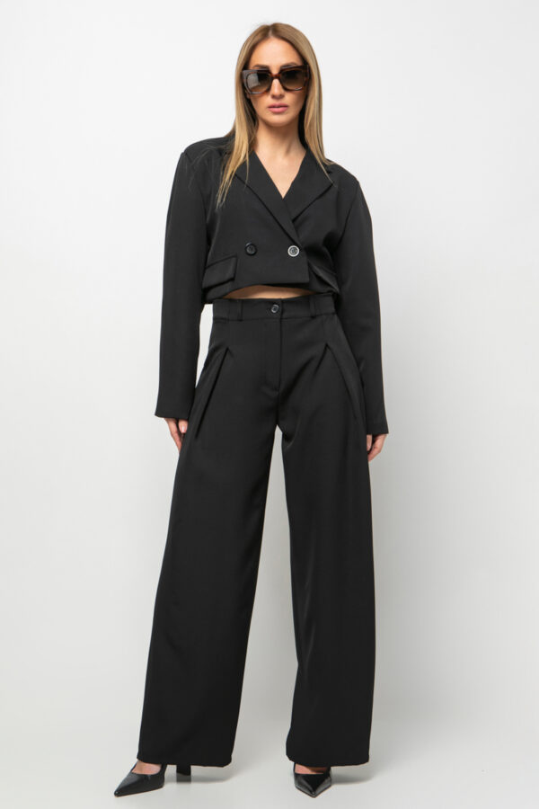 Κοστούμι σακάκι κροπ και παντελόνα (φοδραρισμένο) μαύρο 80059-609