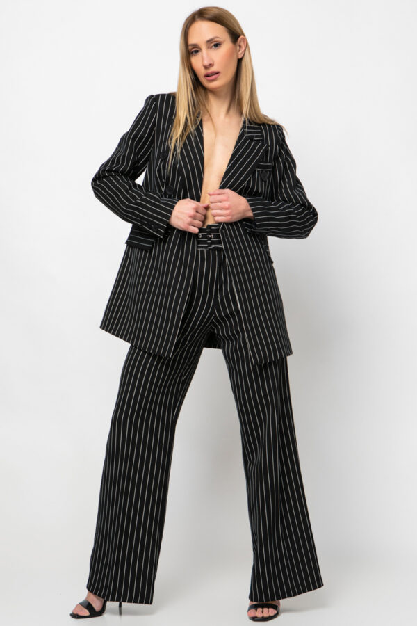 Κοστούμι ριγέ με σακάκι και παντελόνι μαύρο 80118-636