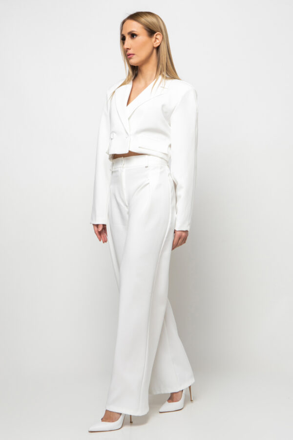 Κοστούμι σακάκι κροπ και παντελόνα (φοδραρισμένο) λευκό 80059-609
