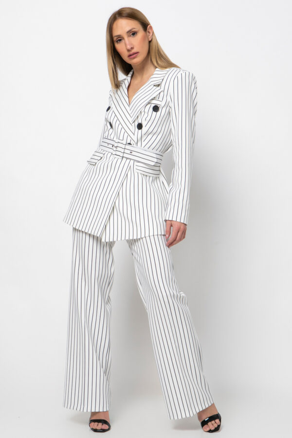 Κοστούμι ριγέ με σακάκι και παντελόνι λευκό 80118-636