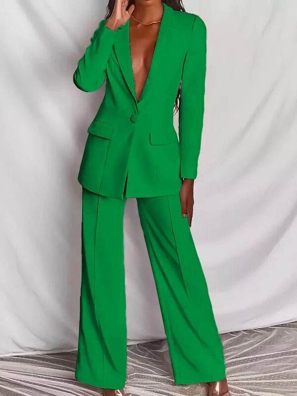 Σετ κοστούμι μονοκούμπι σακάκι και παντελόνα πράσινο 80081-602