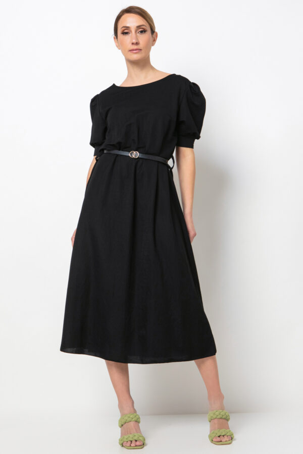 Φόρεμα μίντι με φουσκωτό μανίκι μαύρο 80188-202