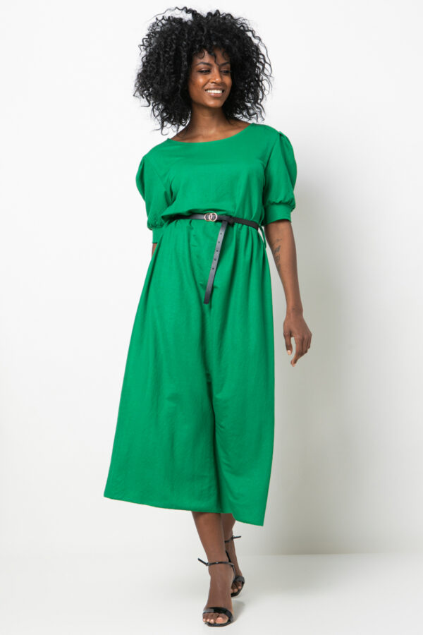 Φόρεμα μίντι με φουσκωτό μανίκι πράσινο 80188-202
