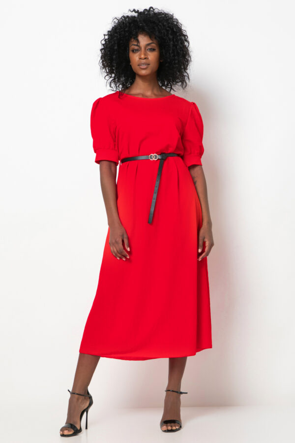 Φόρεμα μίντι με φουσκωτό μανίκι κόκκινο 80188-202