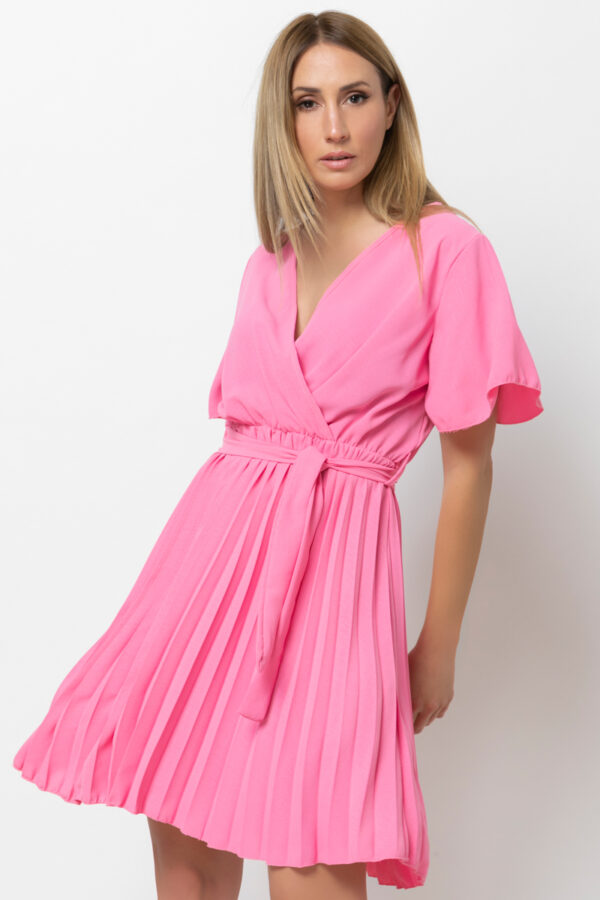 Φόρεμα κοντομάνικο κρουαζέ με πλισέ φούστα φουξ 80242-201