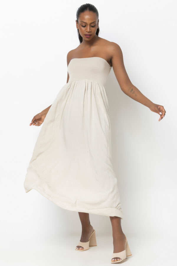 Φόρεμα στράπλες μετατρέψιμο σε φούστα μπεζ 80295-201