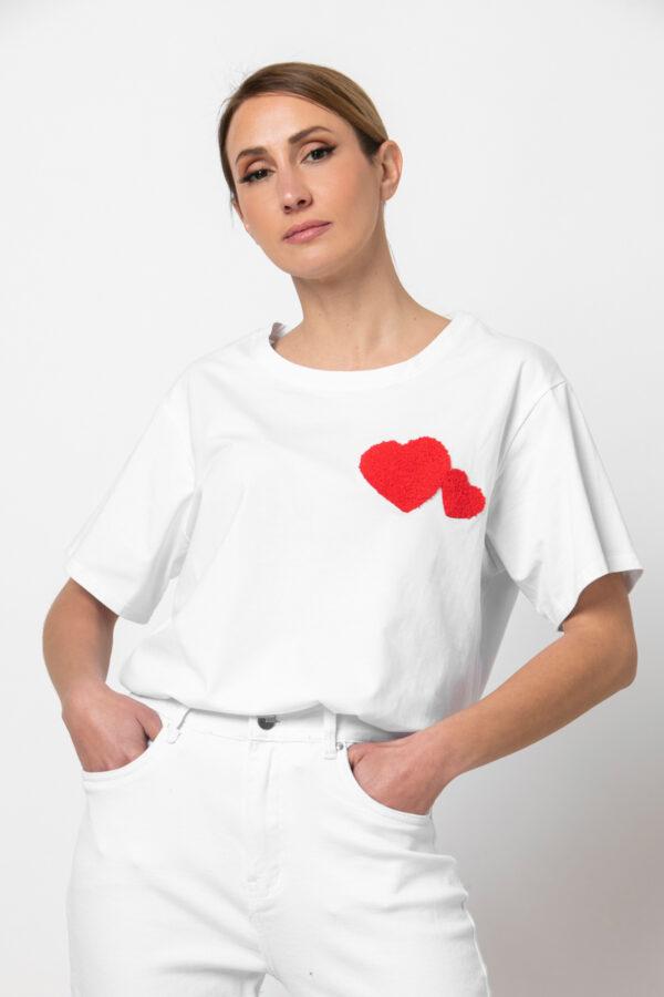 Tshirt με καρδιές λευκό με κόκκινο 80171-142