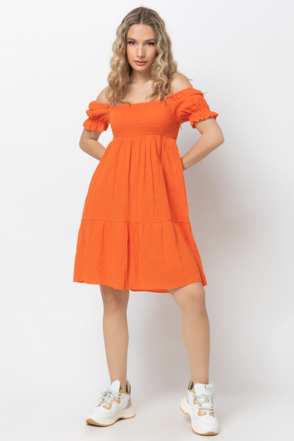 Φόρεμα πτυχές και σφηκοφωλιά πορτοκαλί 80265-201