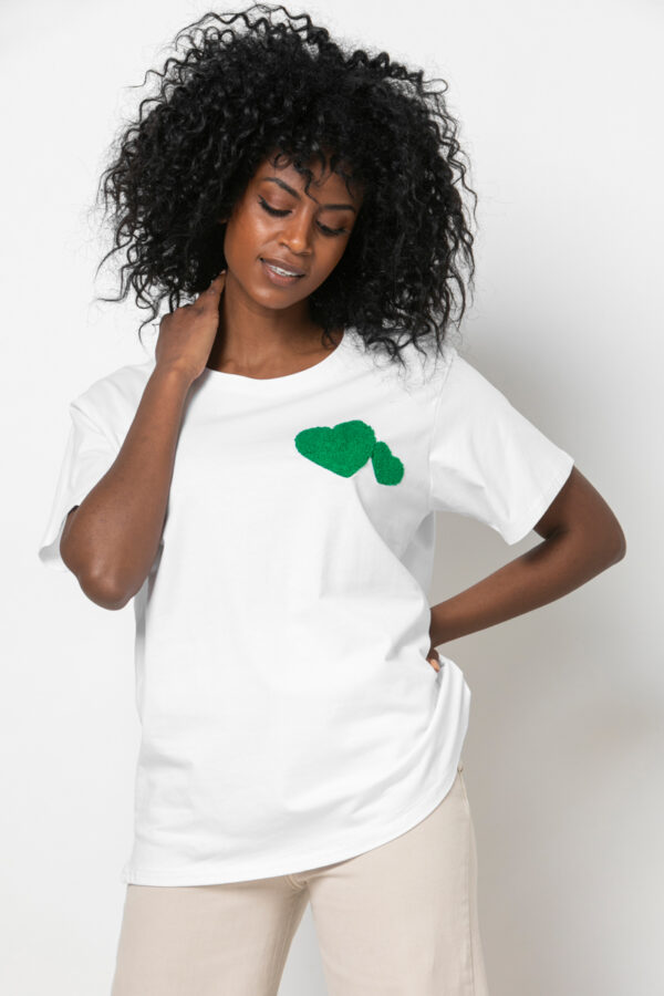Tshirt με καρδιές λευκό με πράσινο 80171-142