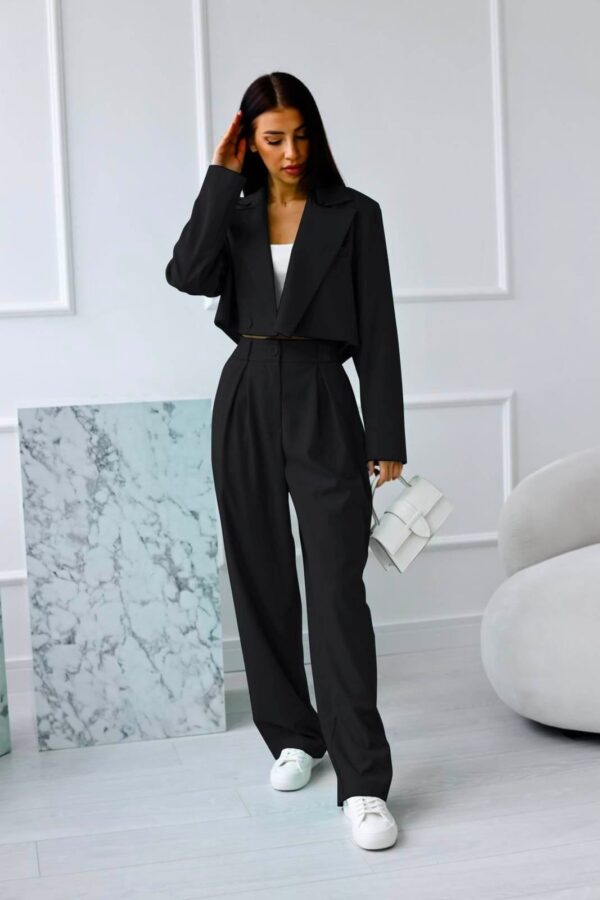 Κοστούμι σακάκι κροπ και παντελόνα μαύρο 80133-601