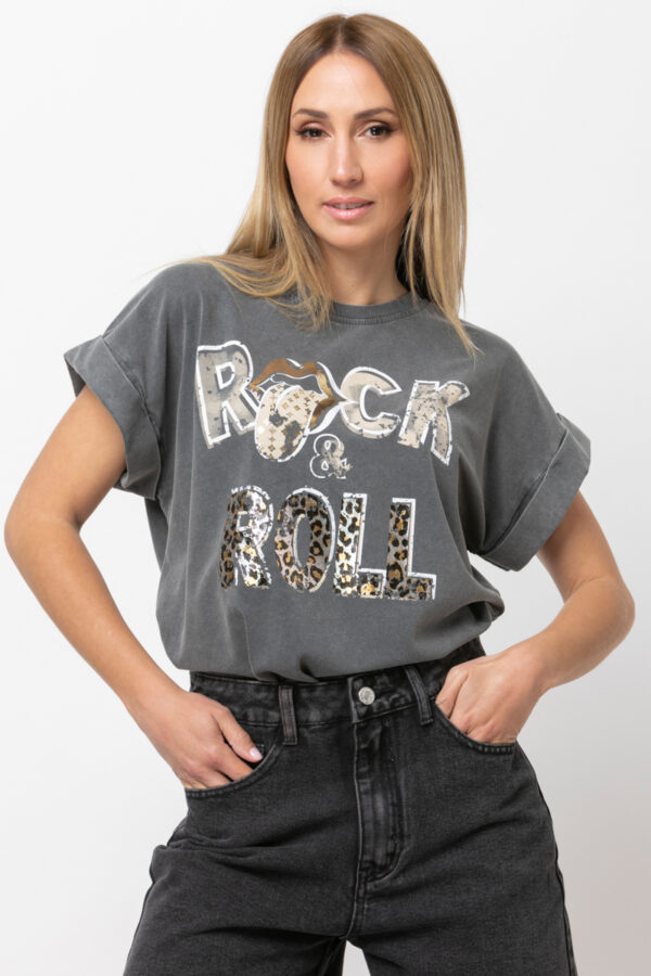 T-shirt Rock and Roll ανθρακί 10275-106