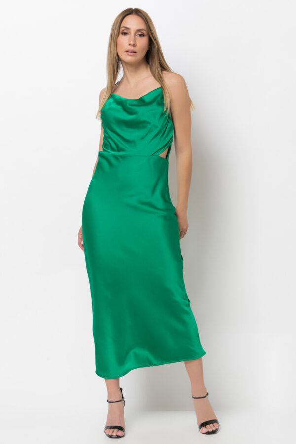 Φόρεμα σατινέ ντραπέ με cuts πράσινο 80368-201